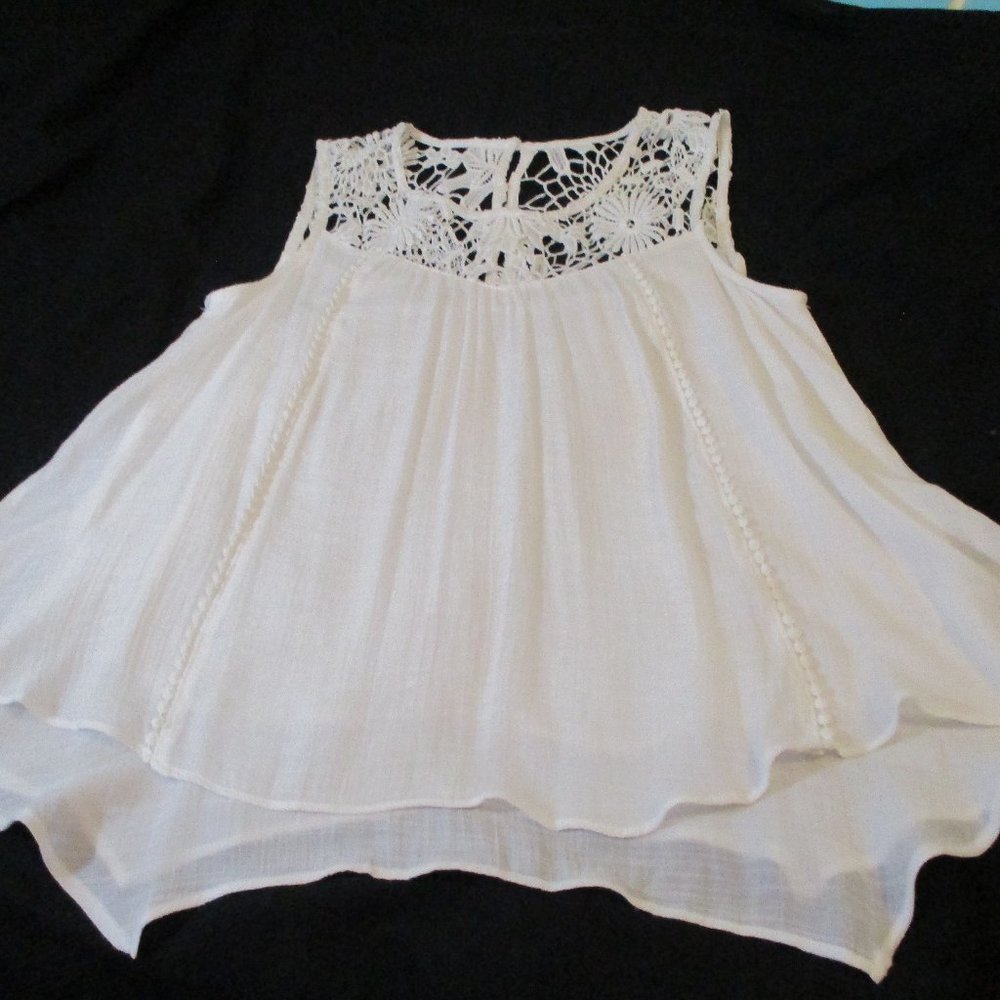 White Gauze Chiffon Crochet Lace Layered Babydoll Top sz S